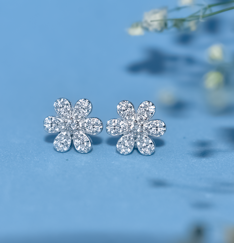 Floral Studs Earrings Silver