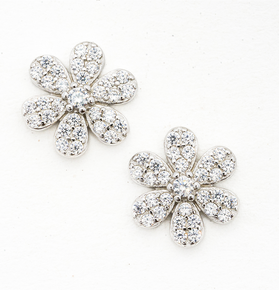 Floral Studs Earrings Silver