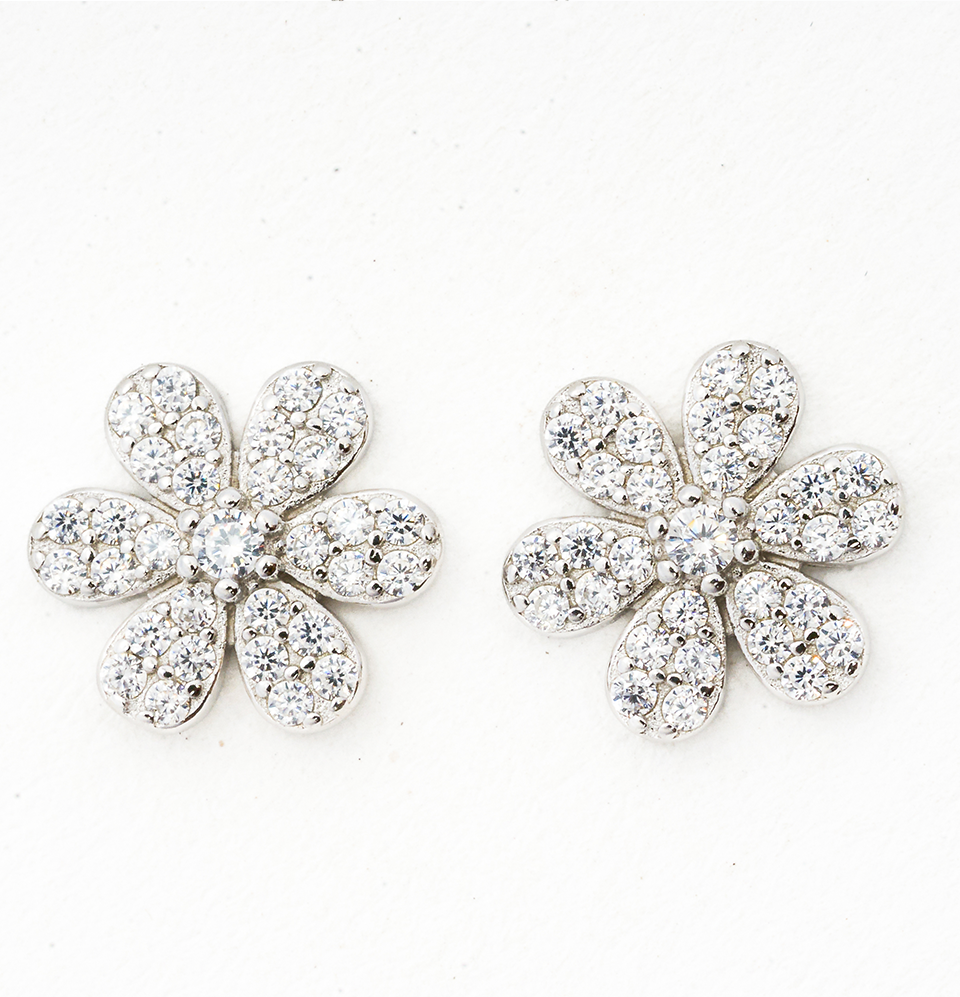 Floral Studs Earrings Silver